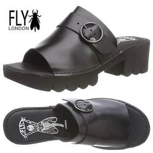 Fly London Sandals Women's Buckle Mules Shoes EPLE519FLY Black UK7 EU40 - Picture 1 of 5