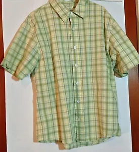 BKE Contour Fit Men's Green Tan Plaid Button Front Short Sleeve Shirt XL - Picture 1 of 4