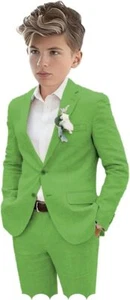 Boys Linen Suit Slim Fit Outfit Summer Beach Toddler Tuxedo Wedding Light Weight - Picture 1 of 34