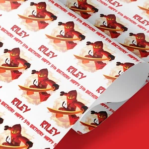 Personalised Ninjago Wrapping Paper Kai Theme – Kids Birthday Gift Wrap 61cm - Picture 1 of 5