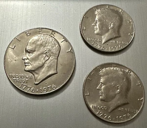 1776-1976 Bicentennial Eisenhower Dollar and 2 Kennedy Half-Dollars (D  & P) - Picture 1 of 2