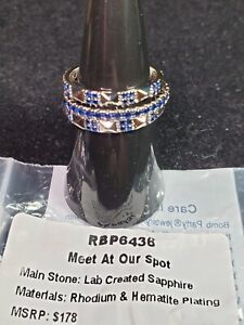 Bomb Party September Bday "Meet at Our Spot" Size 8 Rhodium RBP 6436 Triple Band