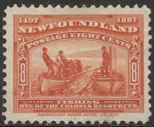 NEWFOUNDLAND 67 1897 8c ORANGE FISHING RESOURCES CABOT ISSUE (#74) MPH CV$35 