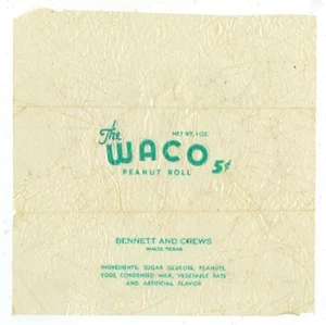 Envoltura de barra de caramelo WACO 5c de 1940 1 oz - Bennett And Crews Waco Texas - Imagen 1 de 2