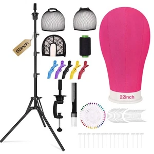63inch Tall Wig Stand Tripod with Head, 22in Canvas Mannequin Head with Adjus... - Picture 1 of 7