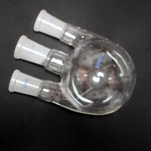 Lab glass round bottom boiling flask 3-neck 24/40 joints 500 ml-1000 ml  - Picture 1 of 9