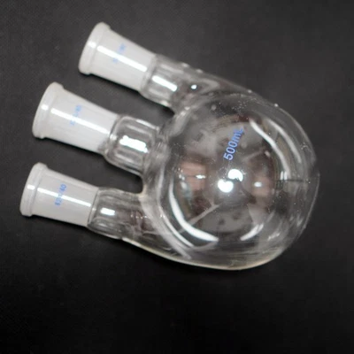 Lab glass round bottom boiling flask 3-neck 24/40 joints 500 ml-1000 ml  - Image 1 of 4