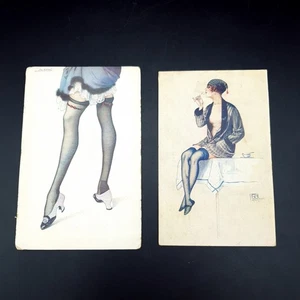 French Post Cards 2 Artist Georges Léonnec & Leo Fontan Parisian Art Deco - Picture 1 of 15