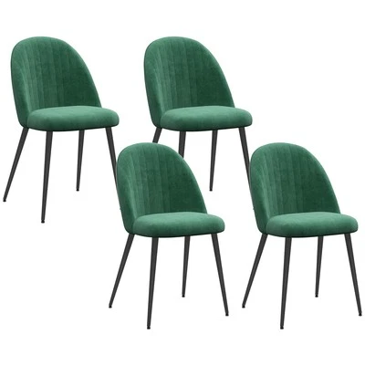 HOMCOM Set 4 Sedie Imbottite e Moderne in Tessuto Effetto Velluto Verde - Immagine 1 di 4