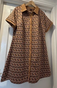 SHEIN Curve Retro Mod Dress - Brown / Orange Geometric Flower Pattern - 2XL - Picture 1 of 6