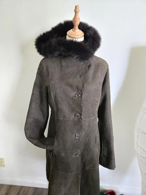 Marc New York genuine shearling hooded coat authentic sheepskin Small brown  - Image 1 of 4