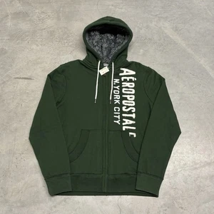 Vintage Y2K Aeropostale Fur Lined Zip Up Hoodie Grunge Skater Green Mens Large - Picture 1 of 9