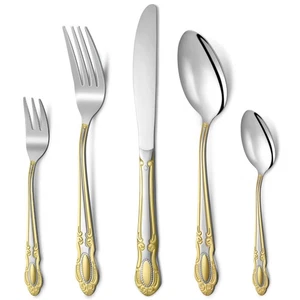 40 Teile Gold und Silber Besteck 18/10 Edelstahl Besteck Set für 8 Gabel... - Bild 1 von 7