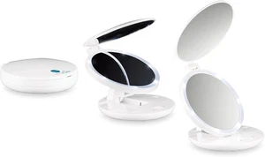 , Mini Doppio Specchio Cosmetico E Luminoso Da Viaggio, Ingrandente 7X, Diametro - Foto 1 di 12