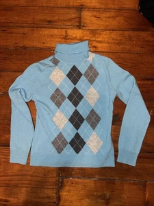 Y2K Apt. 9 hellblaue 100% Kaschmir Argyle Rollkragenpullover - Damen Größe M - Bild 1 von 8