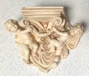 Vintage Kreidegeschirr Doppel Cherub Putti Corbel kleines Regal 5" x 7" Wanddekor - Bild 1 von 6