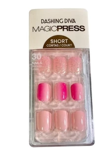 Dashing Diva Magic Press Nails Kit  COTTON CANDY GLAM  Shades of Pink Size Short - Picture 1 of 4
