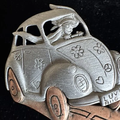 Vintage VW Volkswagen Beetle Brooch Pin Pewter Copper Love Bug Punch Buggy Heart — 第 1/4 张图片