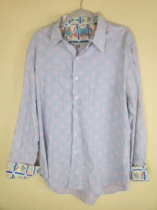 Robert Graham Flip Cuff Shirt Mens XL Blue Dots Striped Geometric Holographic  - Picture 1 of 11