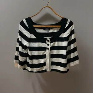 CYRUS Cropped-Cardigan Pullover schwarz weiß 3/4-Arm halb Knopfleiste Damen L - Bild 1 von 4