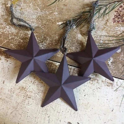 Set/3 Burgundy Barn Stars Star 4.5" Primitive Country Farm Ornament Double Sided - Image 1 of 4