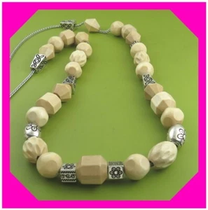 BRIGHTON LANAI LONG Silver Wood LONG NECKLACE NWtag $78 60% - Picture 1 of 3