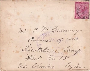 1901 NATAL to to POW Camp Diytalawa Ceylon pink censor tape "E.R./ BOER WAR - Imagen 1 de 2