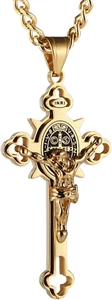 HZMAN Stainless Steel Saint St St. Benedict Crucifix Cross Pendants Necklace INR - Picture 1 of 6