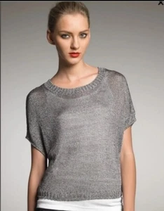 VINCE Metallic Silver Mesh Dolman sleeve knit top sweater Size S - Picture 1 of 9