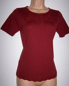Laura Ashley Vintage Garnet Red 100% Wool Knit Short Sleeves Jumper, Size Small - Picture 1 of 12