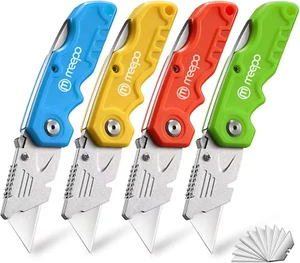 Box Cutter, 4-Pack Tough Folding Box Cutter for Heavy Duty Purpose, Razor Sharp - Picture 1 of 12