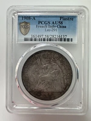 French Indo China 1 Piastre 1908-A  Lec-291 PCGS AU58 - Image 1 of 2