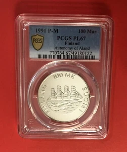 FINLAND- 1991 P-M- OUTSTANDING 100 MARKKAA SILVER COIN,GRADED BY PCGS PL67..DEAL - Picture 1 of 4