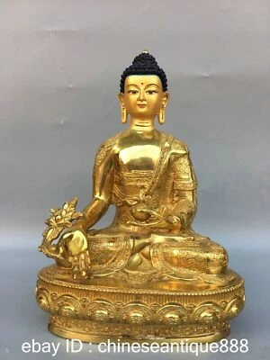 Tibet Bronze Painting Gilt face paintingLotus Sakyamuni Amitabha Buddha Statue - Image 1 of 4