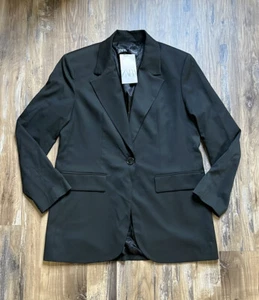 NWT Zara Womens Blazer Coat Jacket Single Breasted Long Sleeves Black Size M - Picture 1 of 7