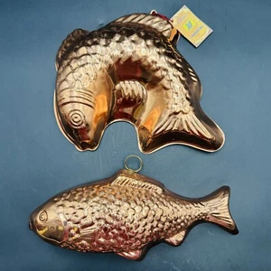 Koi Fish Copper Molds with Tin Lining Large Carp Nautical Coastal Set of 2 Vtg - Picture 1 of 22