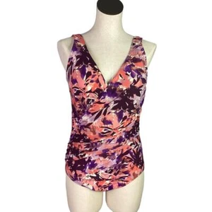 L.L.Bean Swimsuit Women 12 Regular Royal Plum Purple Floral Slimming - Picture 1 of 12
