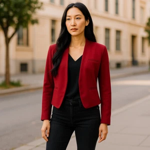 Cynthia Rowley Burgundy Red Long Sleeve Short Cropped Open Front Blazer Small - Picture 1 of 9