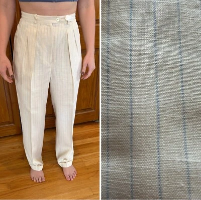 Pantalones Ralph Lauren de tiro alto de colección para mujer talla 4 crema y azul claro a rayas Foto 1 de 4