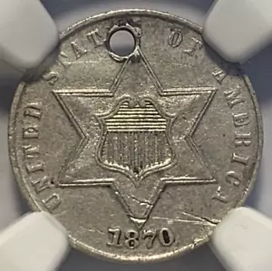 1870 Three Cent Silver ~ NGC ~ AU Details ~ 3 Cent Silver U.S. Coin ~ 3S2623 - Picture 1 of 8