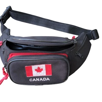 Riñonera Bandera de Canadá Negra y Roja con Correa Ajustable y Múltiples Cremallera Com Foto 1 de 2