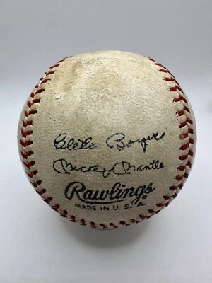 Vintage Horsehide Cover Baseball Mantle, Boyer, Robinson, Spahn, Musial Signed - Image 1 of 4