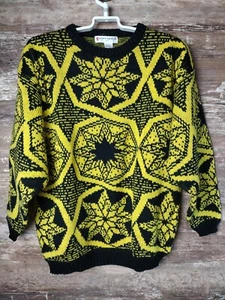 Vintage 1980s Currants by Jeri-Jo Yellow & Black Sweatshirt - Size L Cool Vibe! - Picture 1 of 9