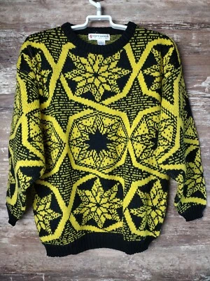 Vintage 1980s Currants by Jeri-Jo Yellow & Black Sweatshirt - Size L Cool Vibe! - Image 1 of 4