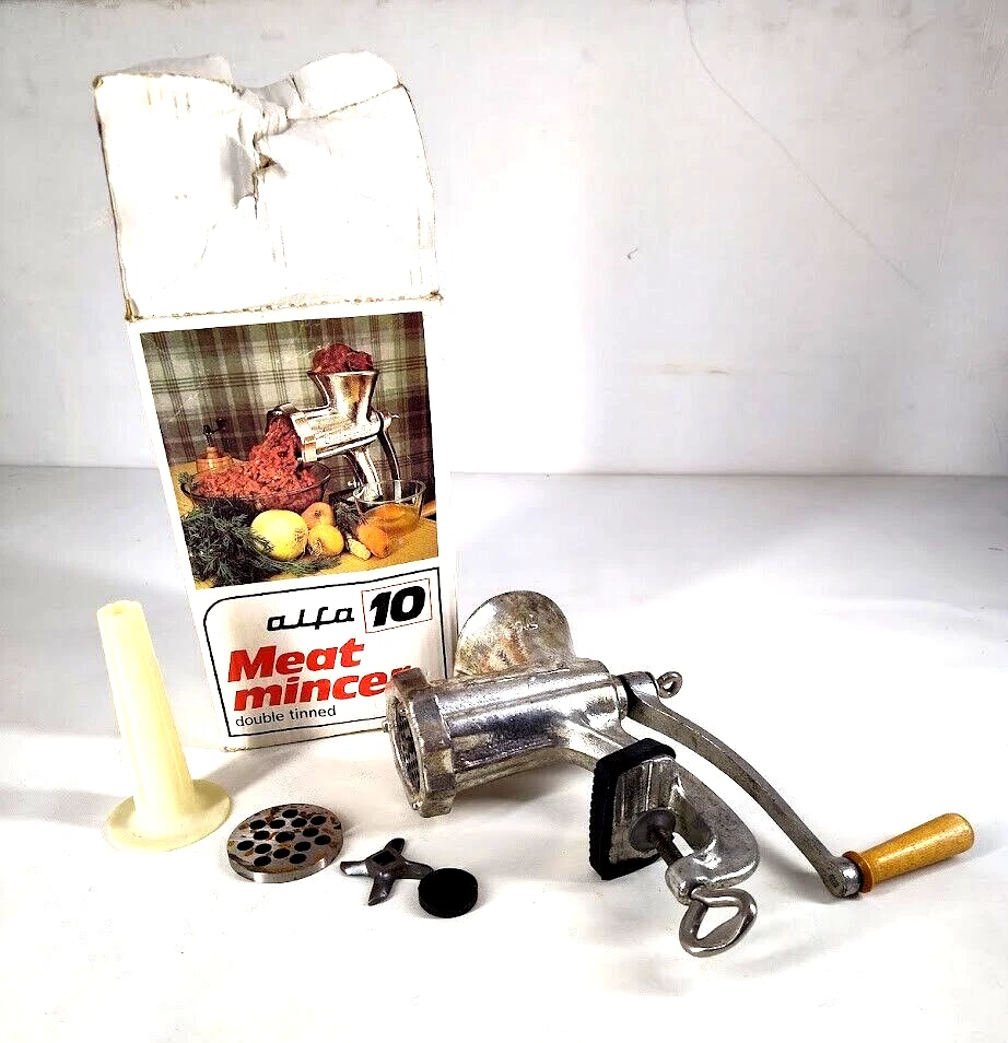 Picadora de carne vintage Alfa 10 doble estañado con caja original Foto 1 de 4