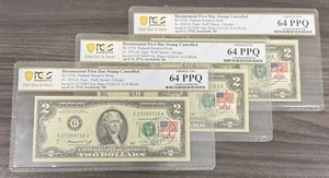 1976 $2 Two Dollar Bill - Stamped 4/13/1976 PCGS 64 PPQ FDOI 3 Consecutive SN V1 - Picture 1 of 2