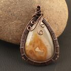 Pear Natural Agate Slice Copper Wire Wrapped Beautiful Copper Pendant Necklace
