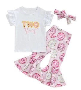 Toddler Baby Girls Birthday Outfits Letter Tassel Shirt Donut Cake Floral Fla... - Picture 1 of 7