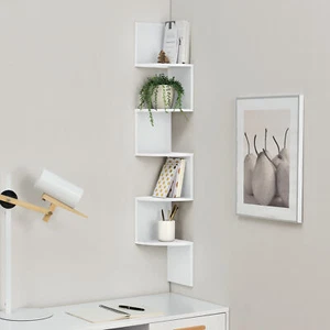 [en.casa]® Wandregal Hängeregal Eckregal Bücherregal Zick Zack Design Regal Weiß - Bild 1 von 3