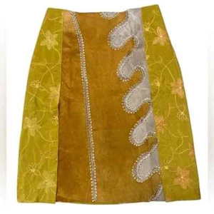 Custo Barcelona Vintage Y2K Suede Pencil Skirt, Yellow, Floral, Women’s Small - Picture 1 of 9